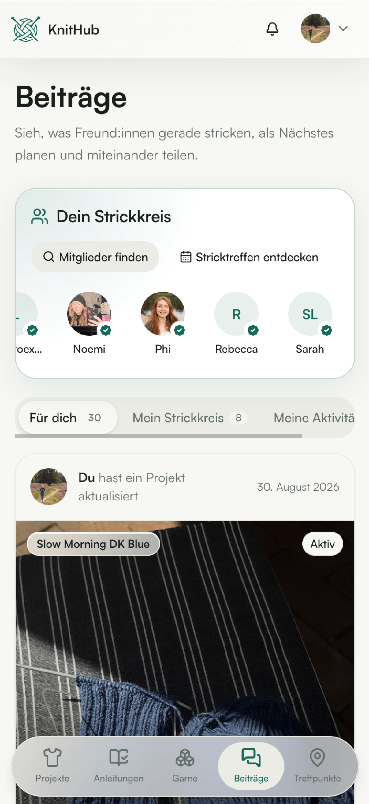 Der Strickkreis von KnitHub auf dem Telefon.